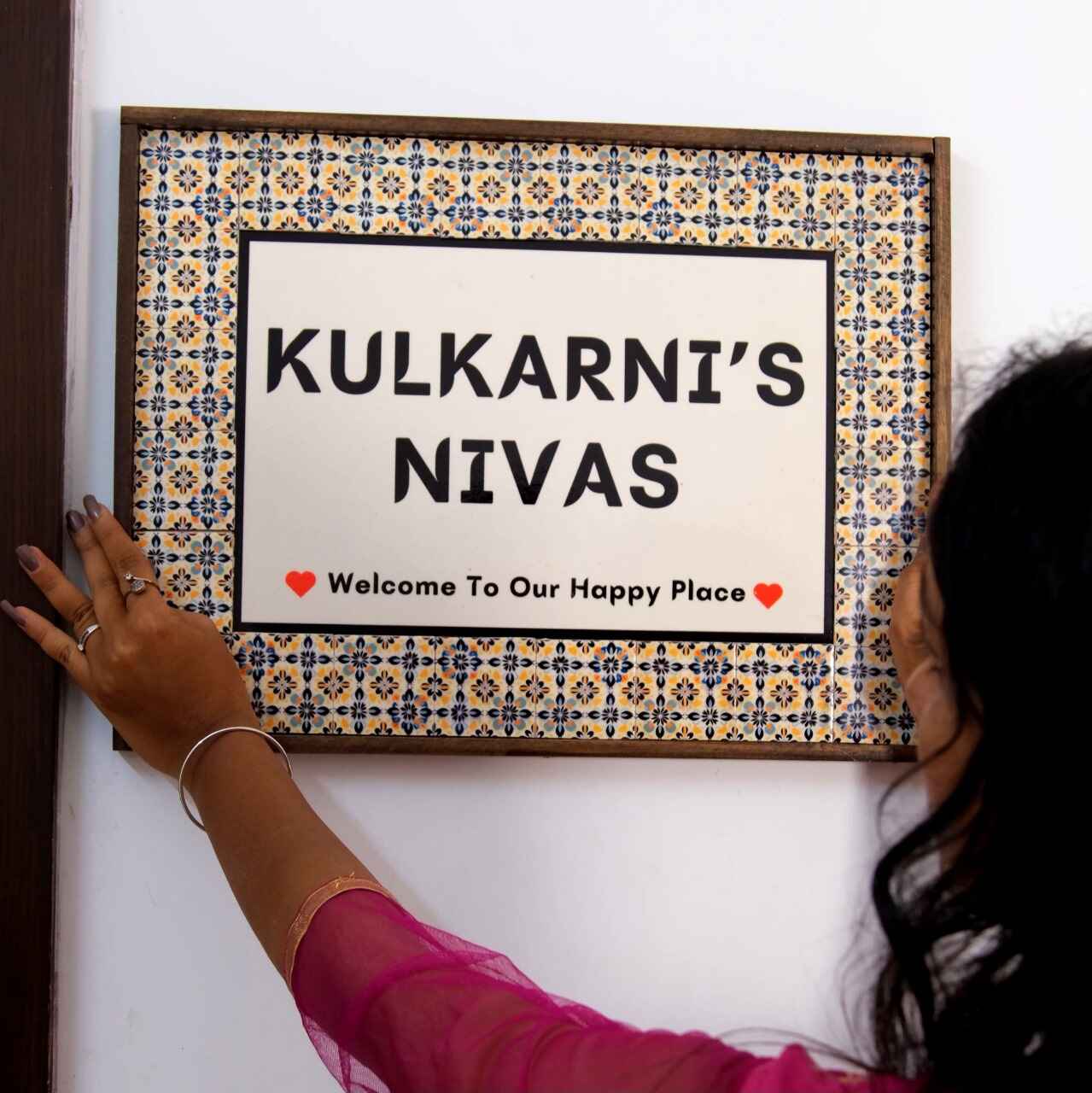 Ananda Nameplate - Blue and yellow Blooms for Welcoming Joy