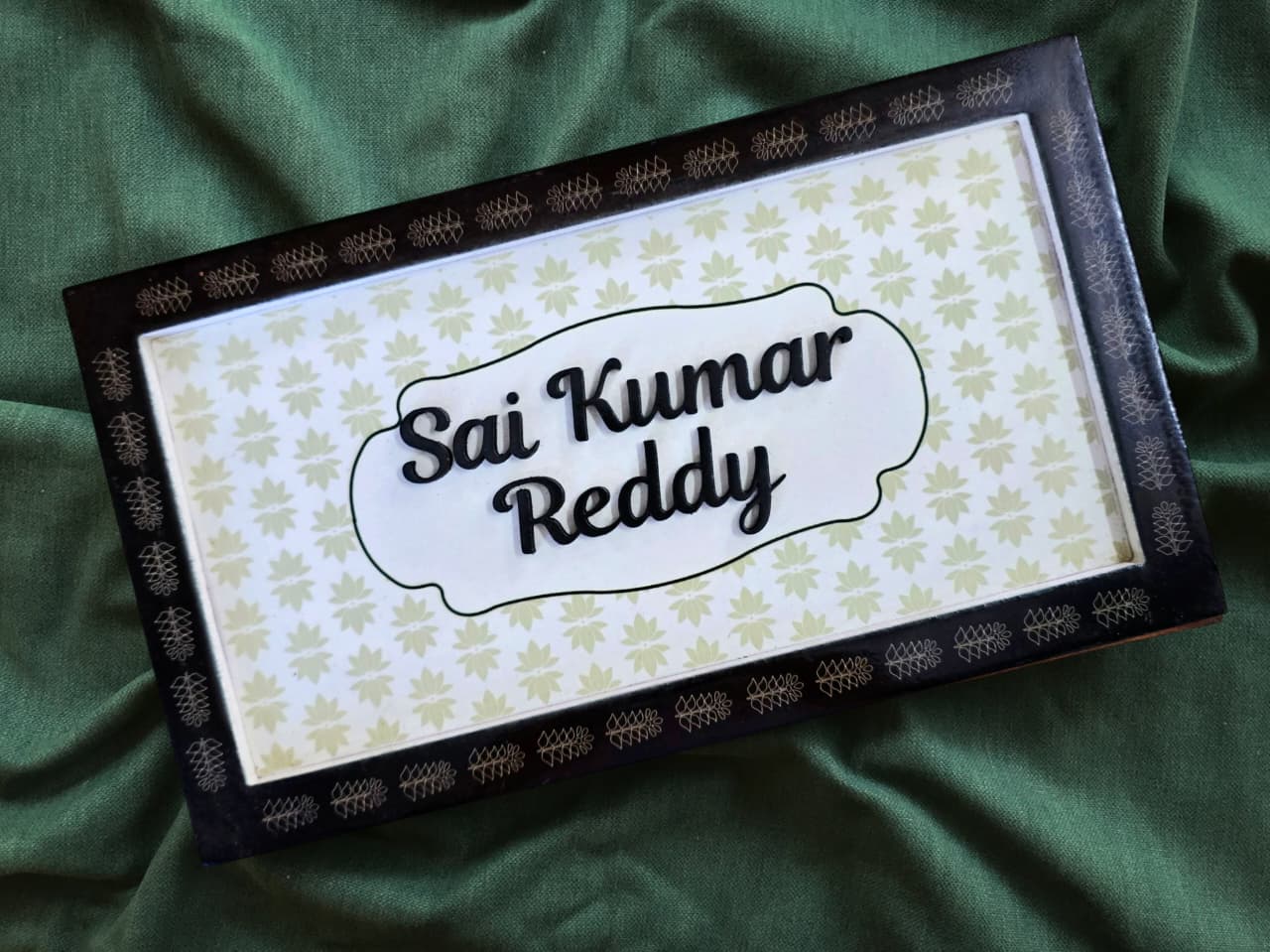 Customized Floral Border Door Nameplate – Elegant Handcrafted Design