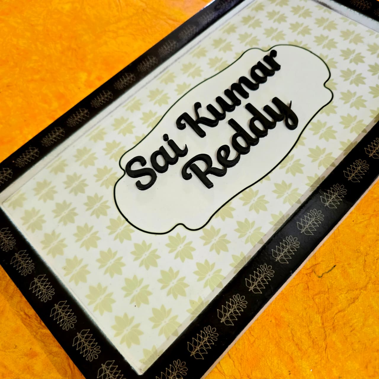 Customized Floral Border Door Nameplate – Elegant Handcrafted Design