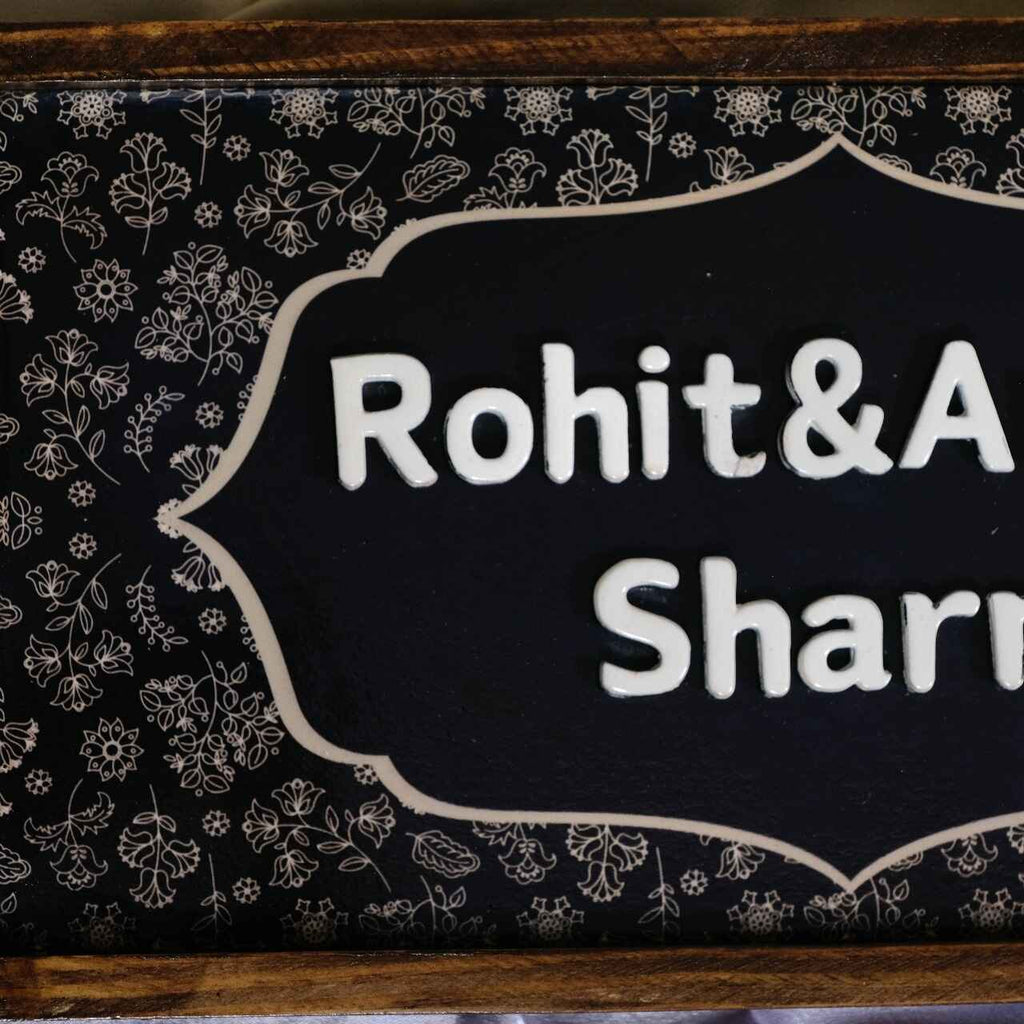 Midnight Bloom Nameplate – Elegance with Floral Grace