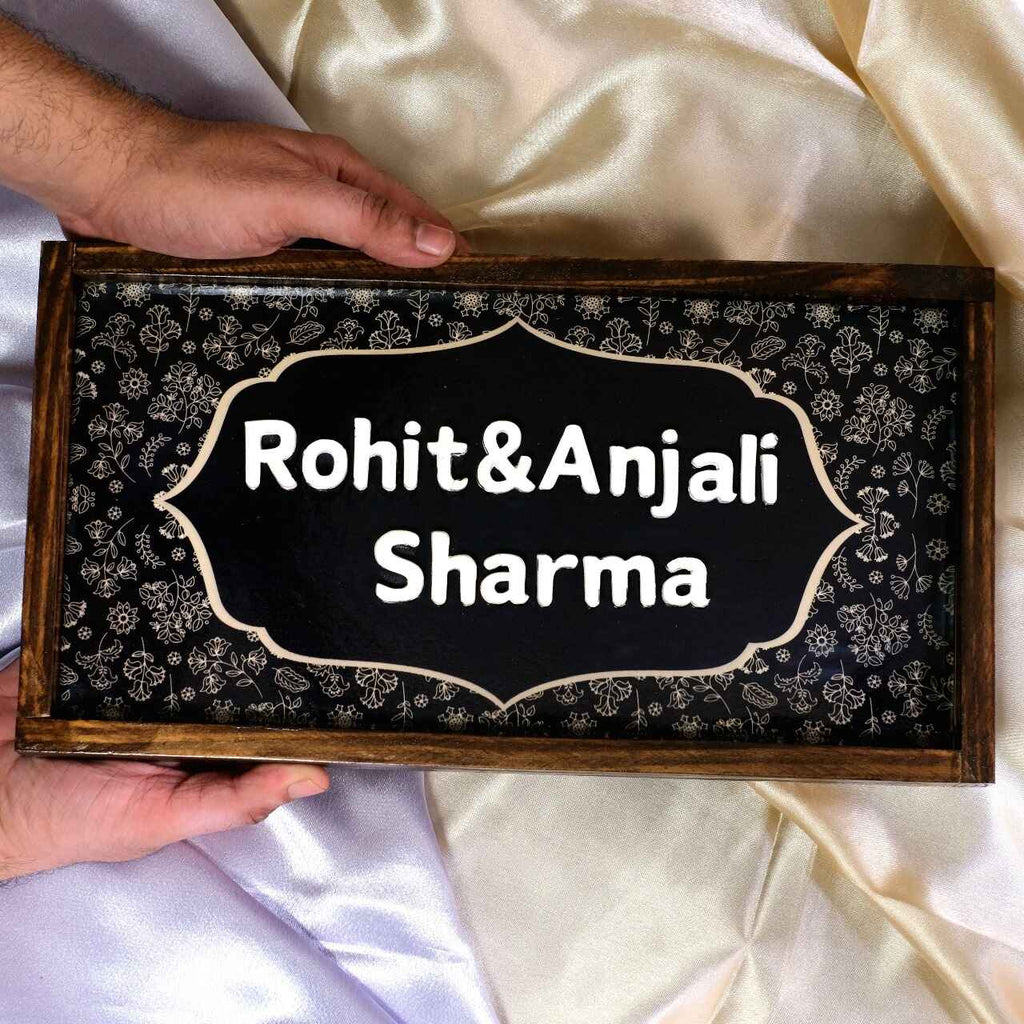 Midnight Bloom Nameplate – Elegance with Floral Grace