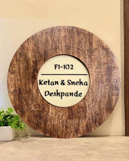 Sungrain Circle — Premium Handfinished Rubberwood Door Nameplate