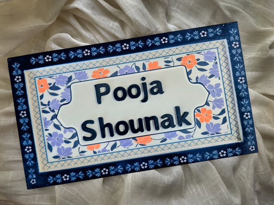 Floral Pinewood Customized Door Nameplate – Handcrafted with Personalization