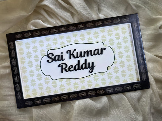 Customized Floral Border Door Nameplate – Elegant Handcrafted Design