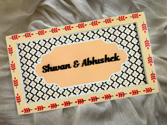 Custom Floral Wooden Nameplate – Yellow & Black Design | 34x20cm