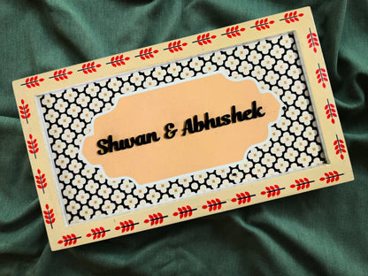 Custom Floral Wooden Nameplate – Yellow & Black Design | 34x20cm