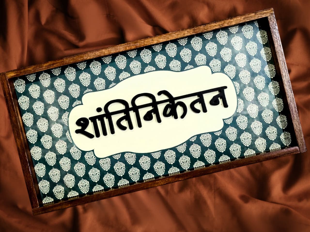 Ethnic Blue Wooden Door Nameplate with Pinewood Frame