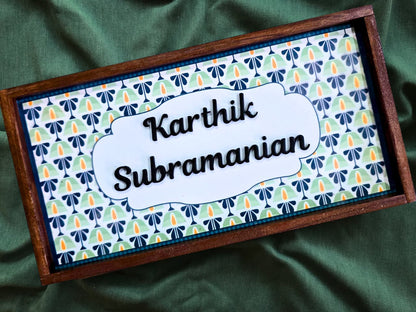 Colorful Floral Wooden Door Nameplate – Customizable Design