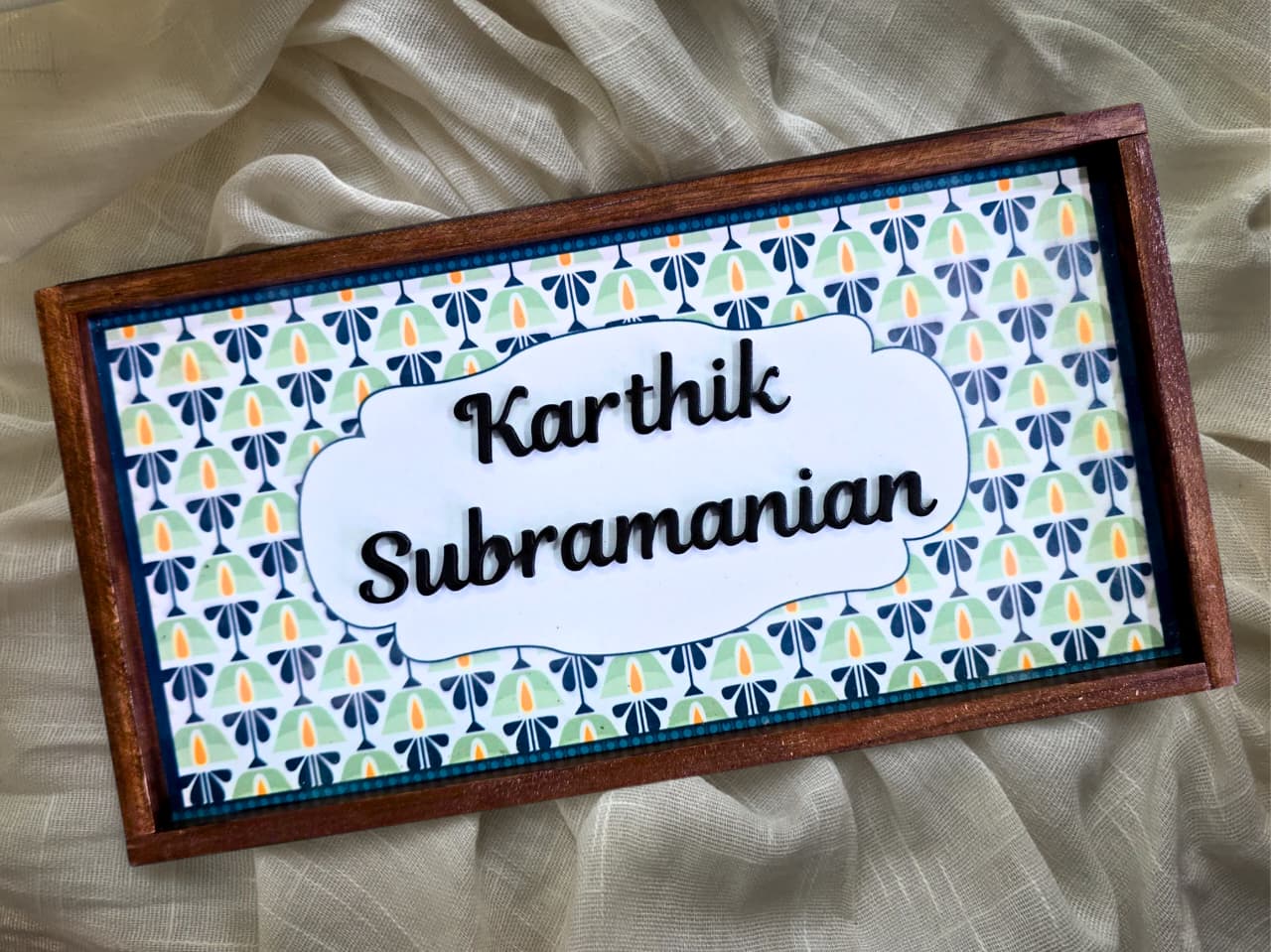 Colorful Floral Wooden Door Nameplate – Customizable Design