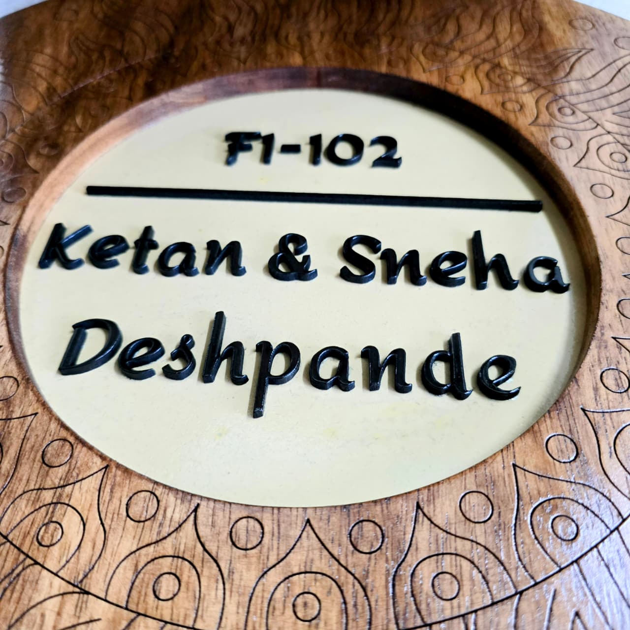 Sungrain Circle — Premium Handfinished Rubberwood Door Nameplate