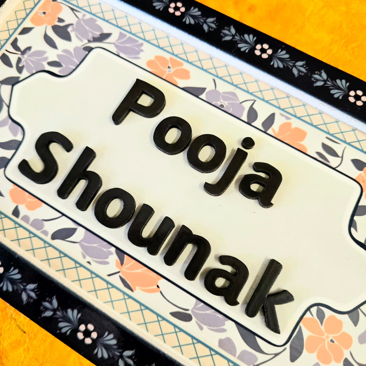 Floral Pinewood Customized Door Nameplate – Handcrafted with Personalization