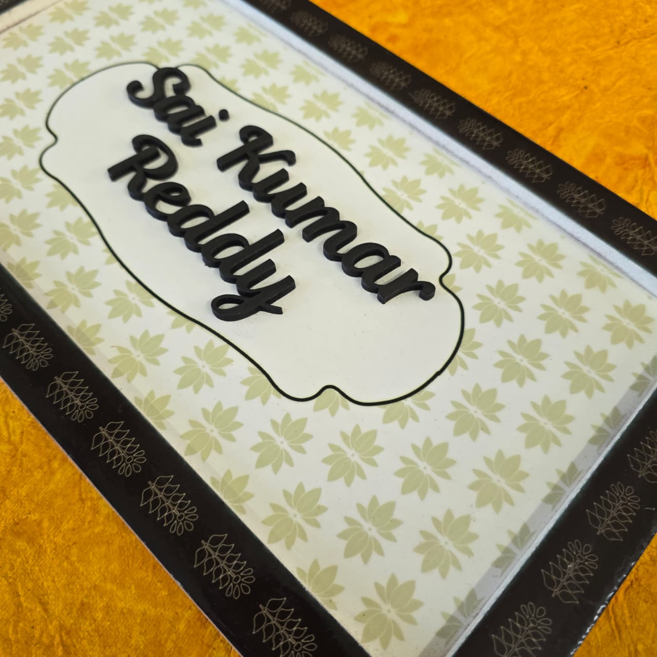 Customized Floral Border Door Nameplate – Elegant Handcrafted Design