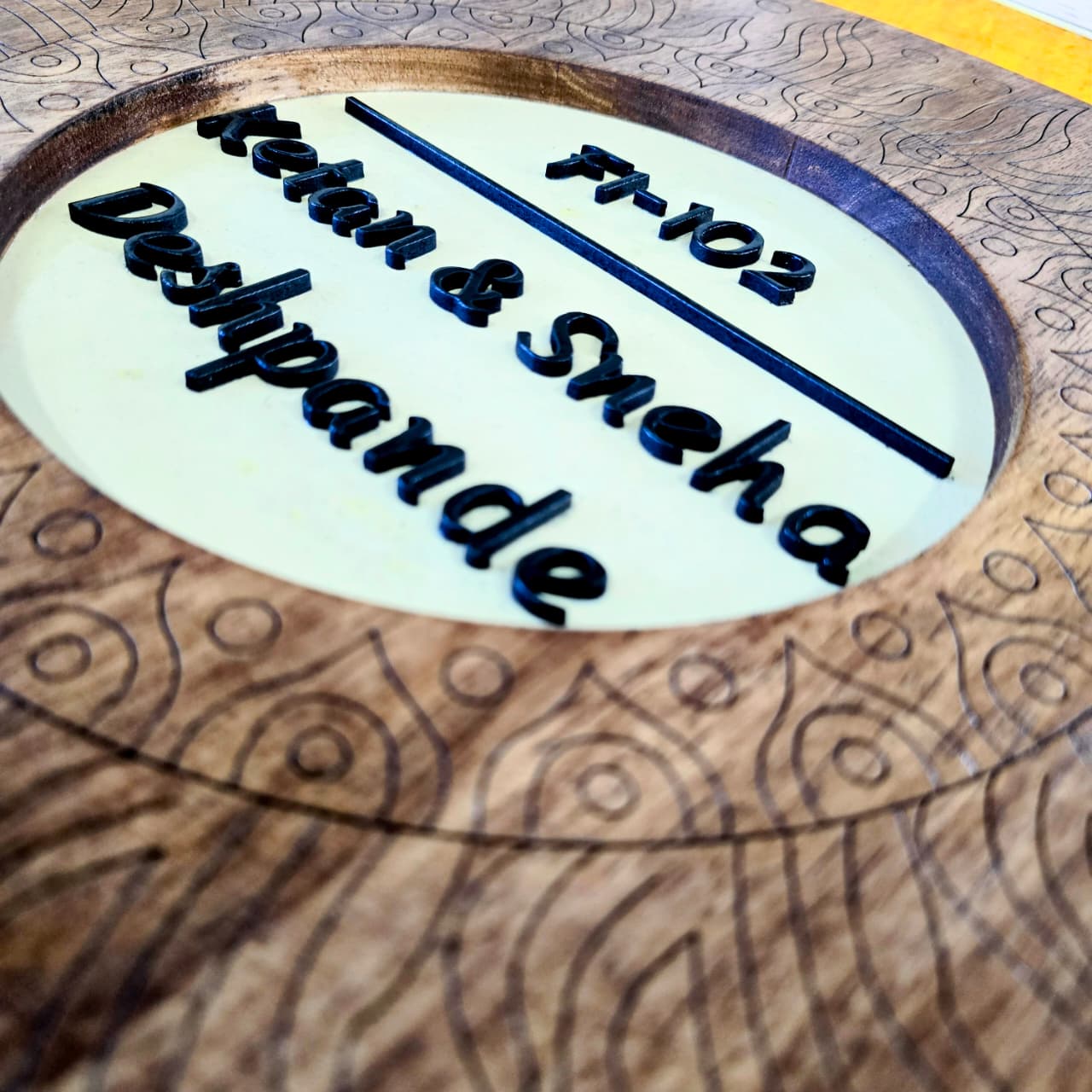 Sungrain Circle — Premium Handfinished Rubberwood Door Nameplate