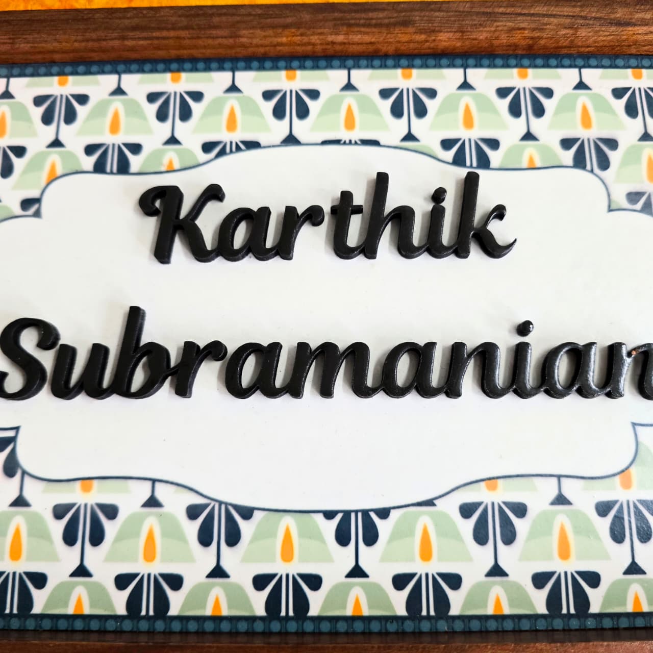 Colorful Floral Wooden Door Nameplate – Customizable Design