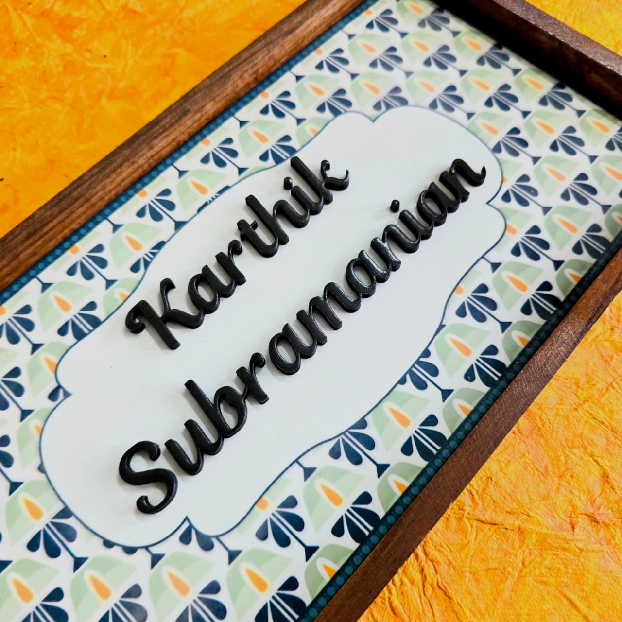 Colorful Floral Wooden Door Nameplate – Customizable Design