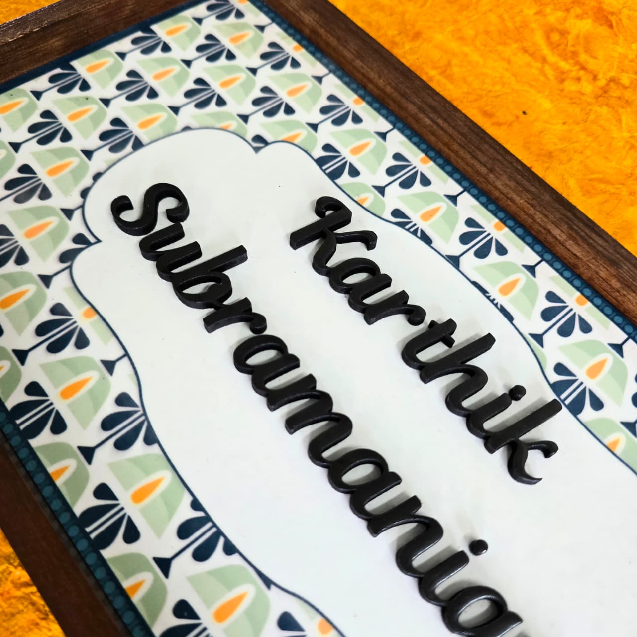 Colorful Floral Wooden Door Nameplate – Customizable Design