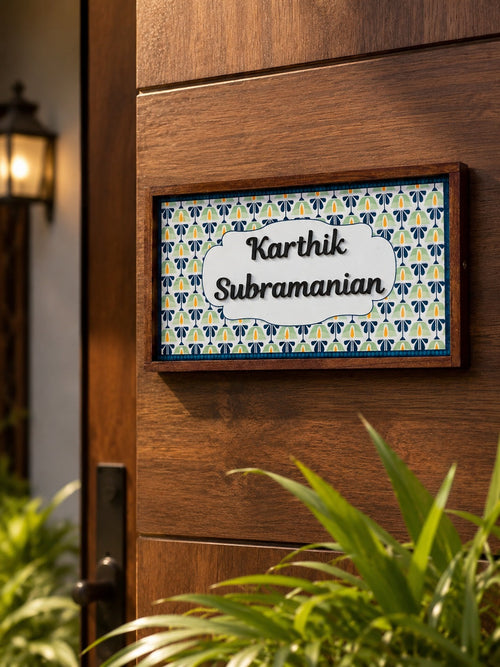 Colorful Floral Wooden Door Nameplate – Customizable Design