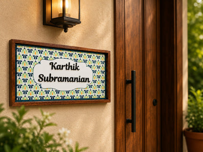 Colorful Floral Wooden Door Nameplate – Customizable Design