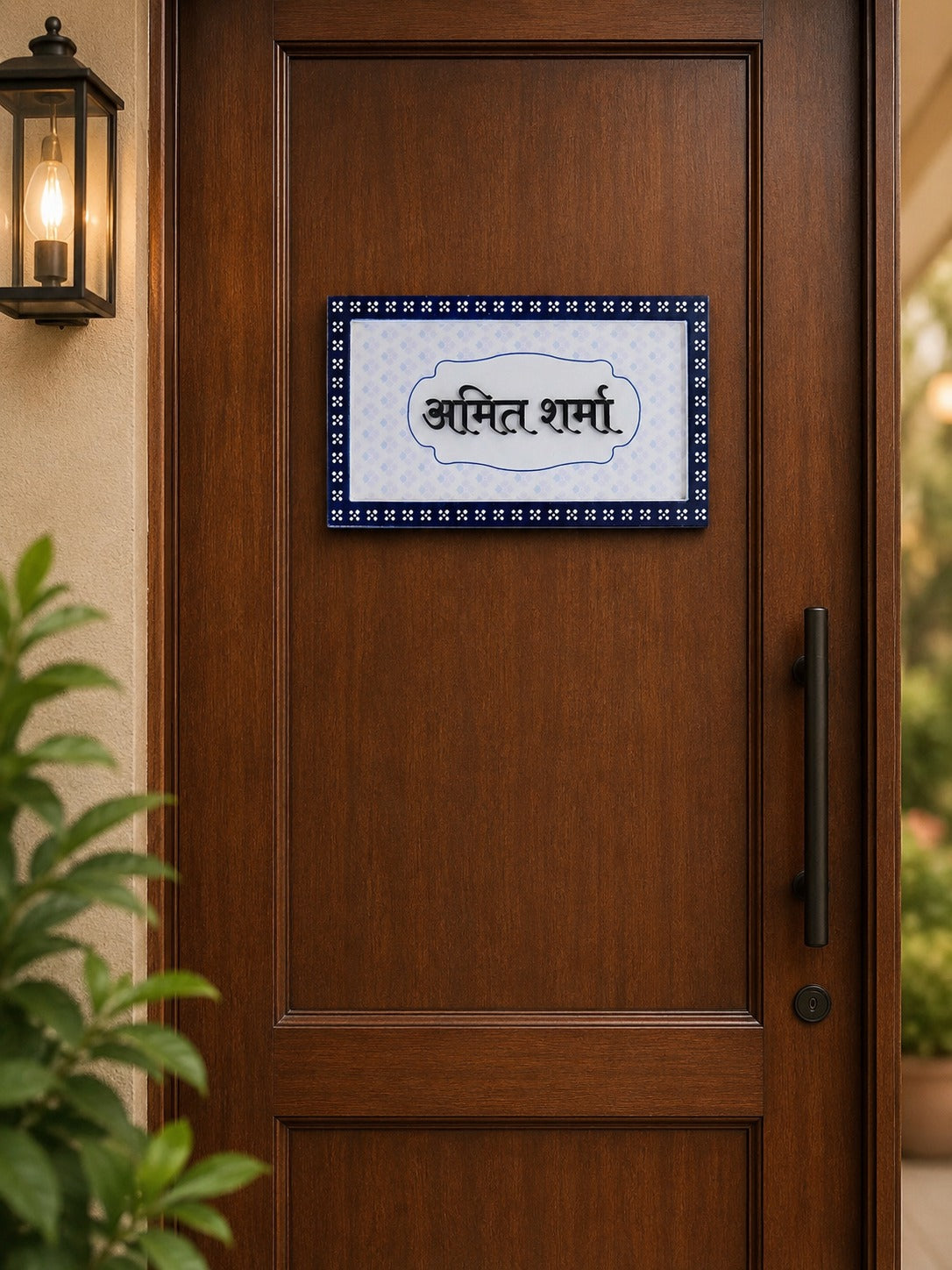 Elegant Blue Custom Wooden Nameplate | 34x20cm