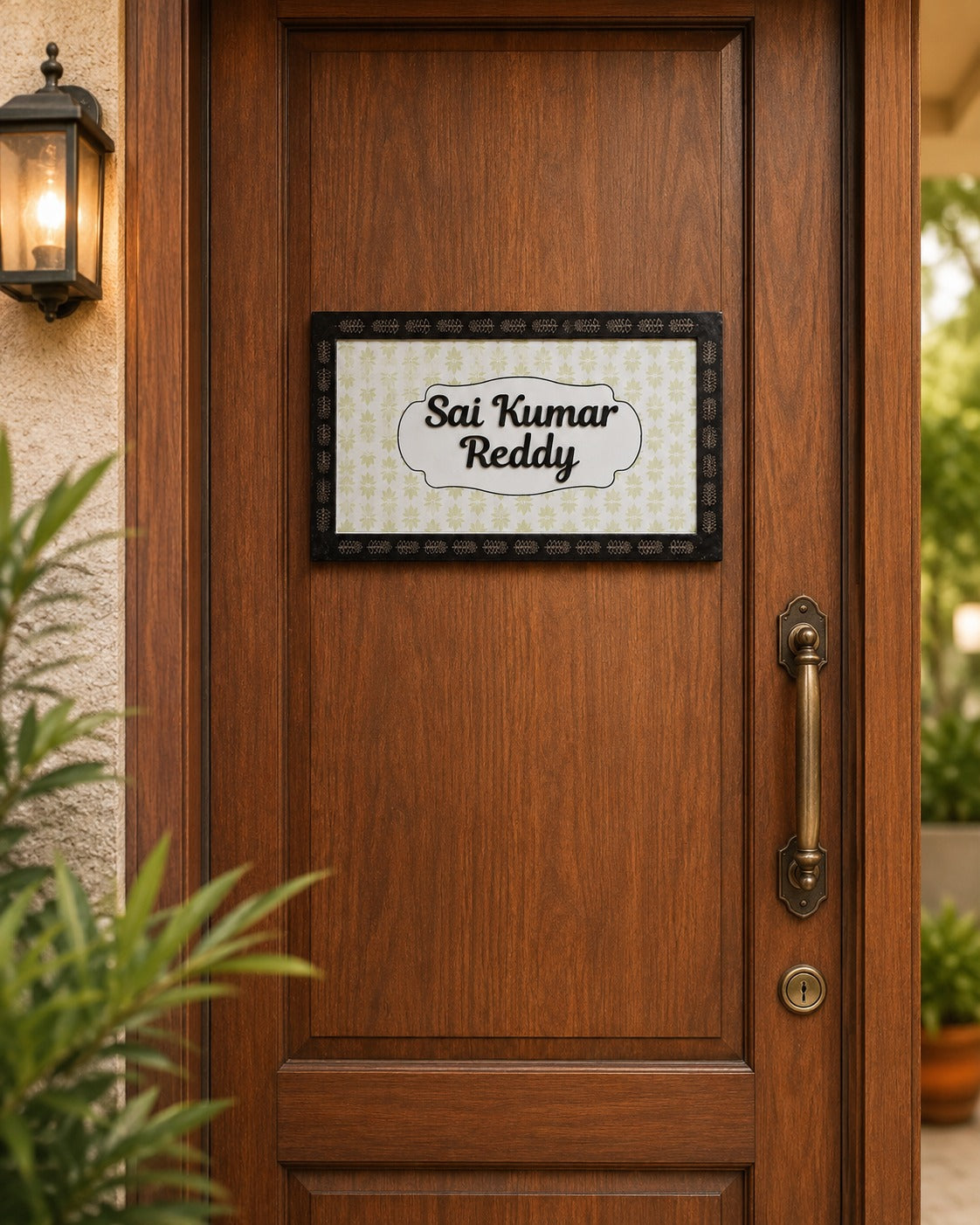 Customized Floral Border Door Nameplate – Elegant Handcrafted Design