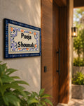 Blue Floral Customized Door Nameplate – Handcrafted with Personalization