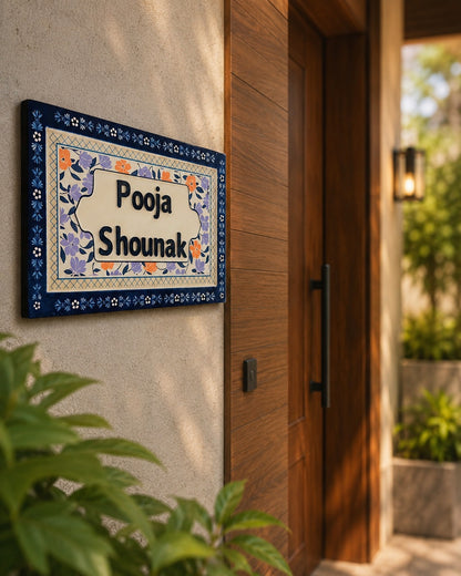Blue Floral Customized Door Nameplate – Handcrafted with Personalization