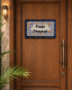 Blue Floral Customized Door Nameplate – Handcrafted with Personalization
