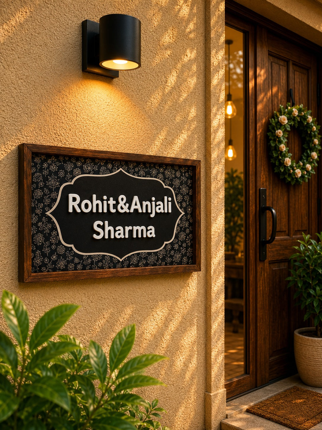 Midnight Bloom Nameplate – Elegance with Floral Grace