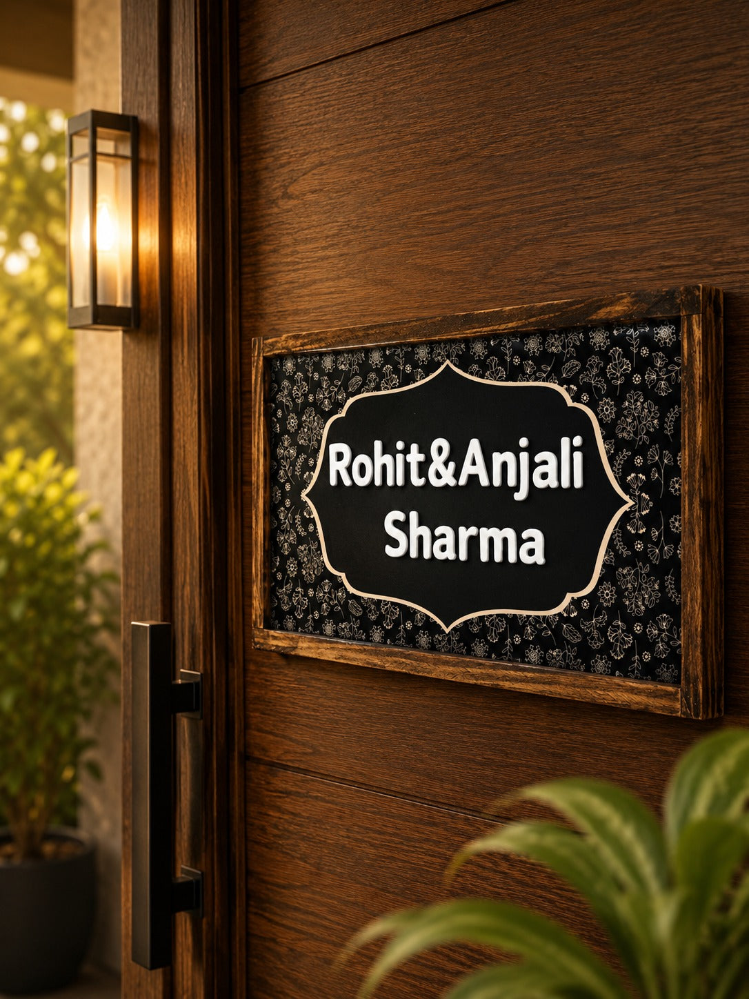 Midnight Bloom Nameplate – Elegance with Floral Grace