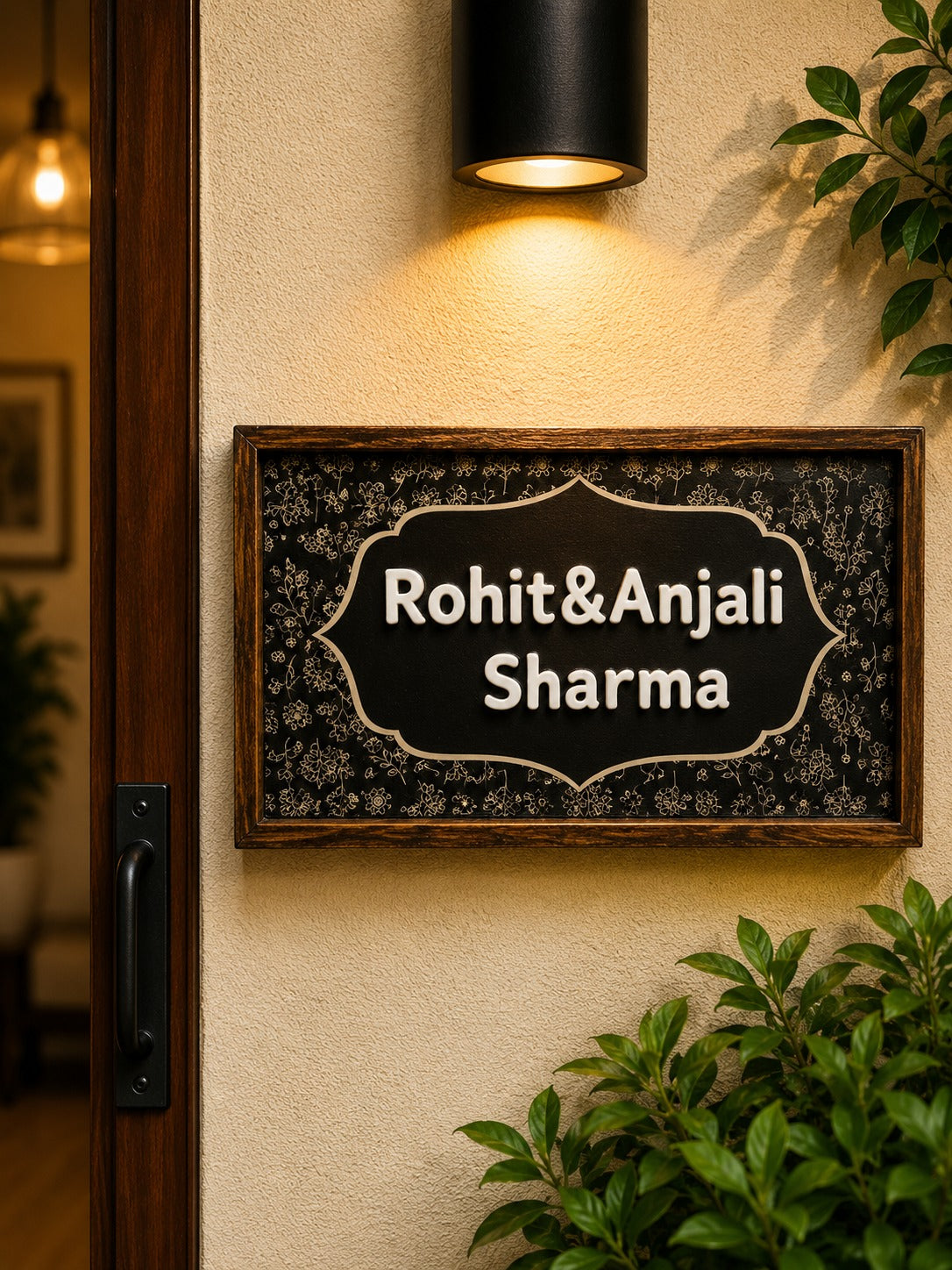 Midnight Bloom Nameplate – Elegance with Floral Grace