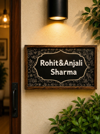 Midnight Bloom Nameplate – Elegance with Floral Grace