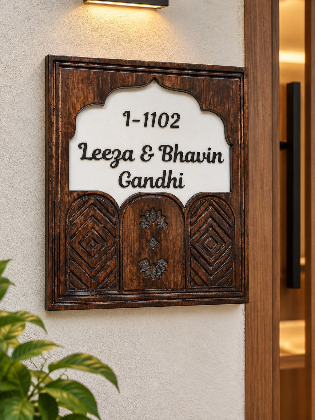 Handcrafted Wooden Nameplate – Personalized for Home Entrance | Elegant Design