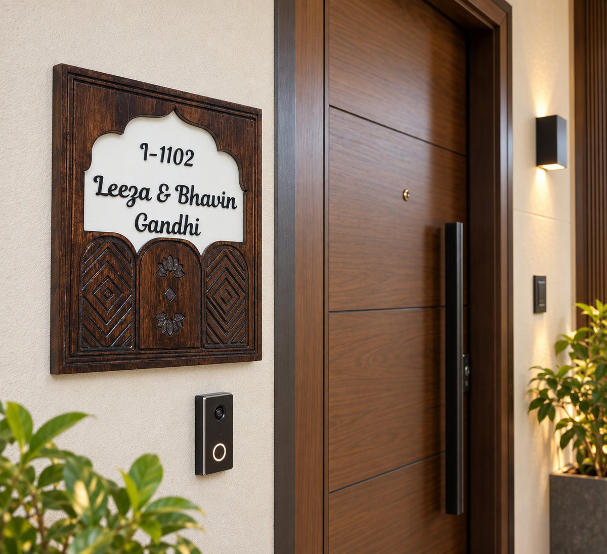 Handcrafted Wooden Nameplate – Personalized for Home Entrance | Elegant Design