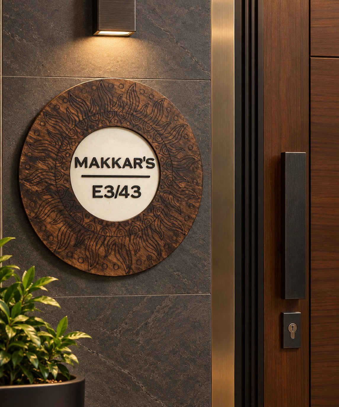 Sungrain Circle — Premium Handfinished Rubberwood Door Nameplate