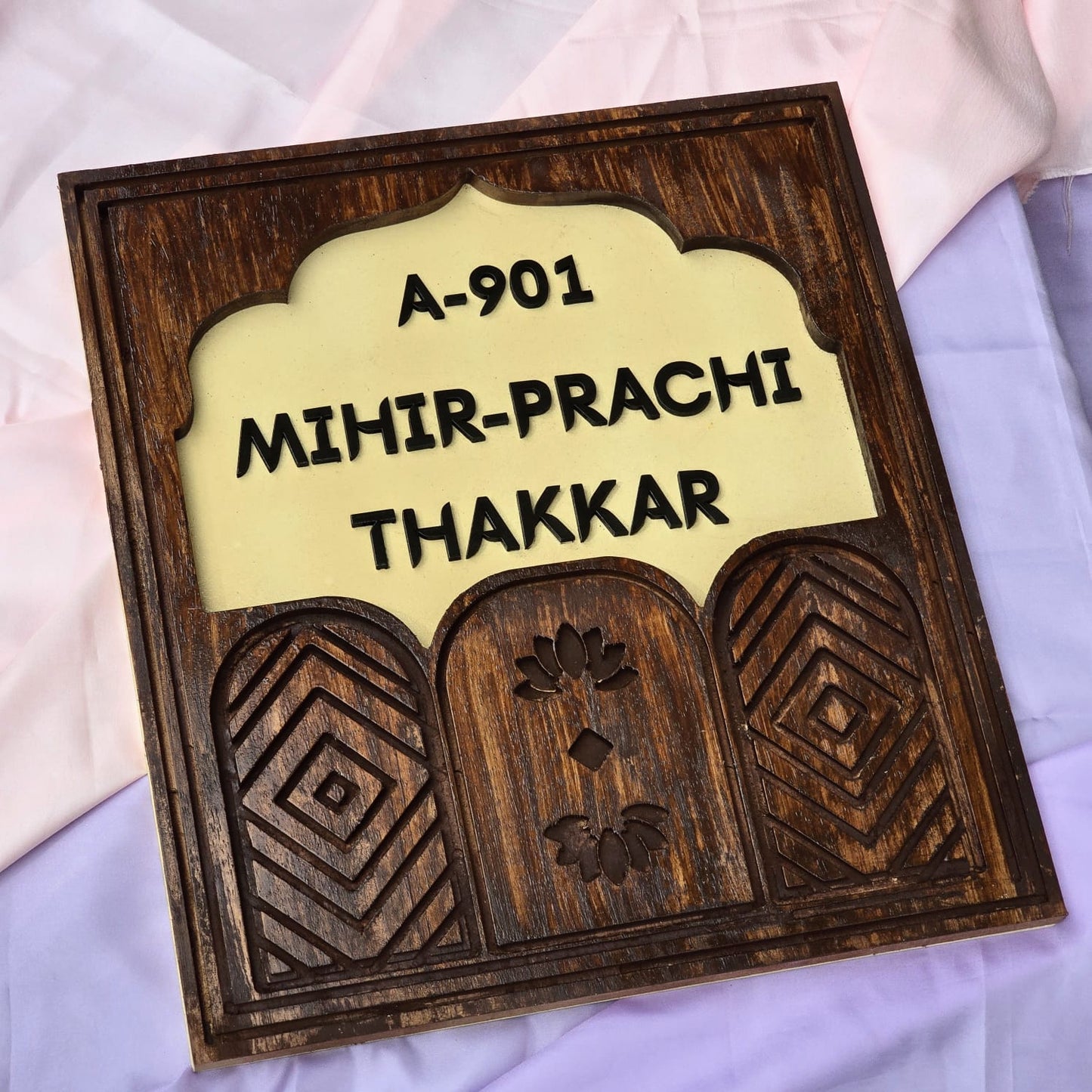 Handcrafted Wooden Nameplate – Personalized for Home Entrance | Elegant Design